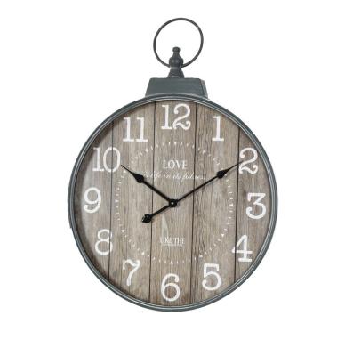 China Metal Antique Classic Frame Style Wood Dial Round Antique Wall Clock for Home and Office for sale