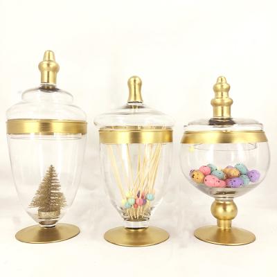 China Wedding Set Clear 3 Palace Glassware Jars Containers Candy Jars Mini Greenhouse Glass for Wedding and Party Decorations for sale