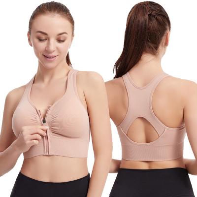 China High Quality One-Piece Sports Yoga Breathable Butterfly Lace Up Front Button Gather Up Plus-Size Stretch Bra OEM Seamless Spandex Cup A for sale