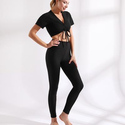 China Two Piece Yoga Wear Long Fitness Yoga Shorts Breathable Sportswear Workout Suit Women Sportswear for sale