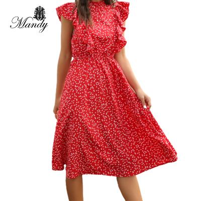 China New Women's Casual Dress Polka Dot Pattern Breathable Chiffon Sleeveless Loose Floral Long for sale