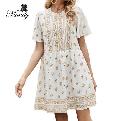 China 2021 New Arrival High Waist Breathable Floral Print Short Sleeve Short Dress Women for sale