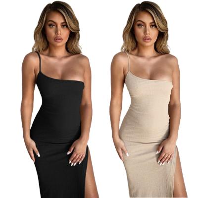 China Breathable Ladies Dresses 2021 Summer Modest Women Elegant Dresses One Shoulder Club Party Midi Bodycon Dress for sale