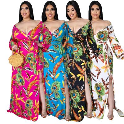 China Anti-Static Women Plus Size Floral Print Bohemian V-Neck Chiffon Maxi Dress Long Dress for sale