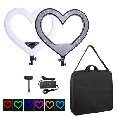 China Fill Light 19 Inch Portable Photography Light Ring Light Heart Shaped Selfie Phone Stand RGB LED Video Fill Light for sale