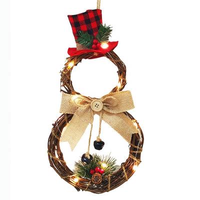 China New Merry Christmas Decoration Festival Decoration Knitted Christmas Hanging Cane Ring LED Garland Wall Door Happy Gift for sale