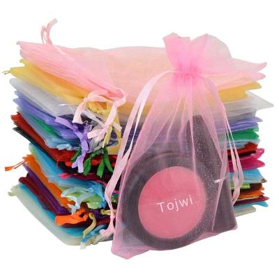 China Sheer Promotion Drawstring Gift Bags White Jewelry Pouches Organza Drawstring Colorful Organza Bag for sale