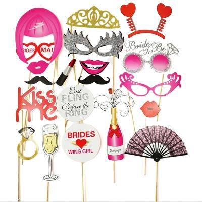 China Paper+Bamboo Stick Wedding Bridal Shower Photo Booth Props With Stick For Bridal Shower Girls Night Out Hen Party for sale