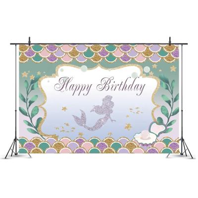 China Room Decoration 7X5ft Amazon Mermaid Happy Birthday Backdrop Mermaid Baby Shower Photography Backdrop Best Selling for sale