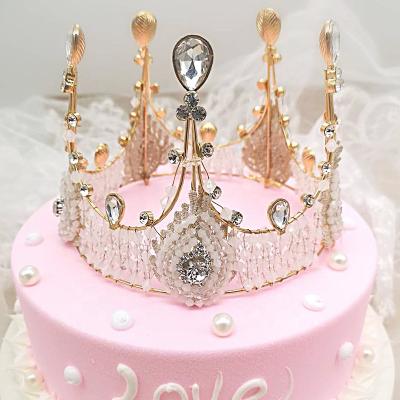 China Wedding decoration & Bridal Shower Wedding Cake Topper Decor Tiara Bridal Rhinestone Crystal Pearl Crown Kid Birthday Party Gift for sale