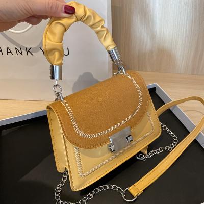 China Korean Style Fashion One Shoulder Man Chain Bag Pleated Handle Handbags For Women Contrast Color Designer Hand Bags for sale