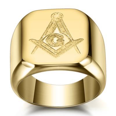 China / Factory Price Gold Plated Masonic Type Stainless Steel Jewelry Ring Ring For Man Stainless Steel for sale