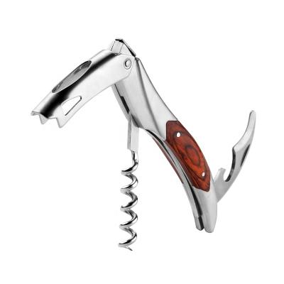 China Premium 3 in 1 Stainless Steel Multifunctional Wooden Handle Opener Single Hinge Wine Corkscrew Bottle Opener for sale