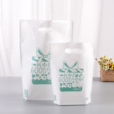 China Disposable Custom Logo Shopping Bag For Clothing Shoe Packing Flat Handle Plastic Die Cut Shopping Bags for sale