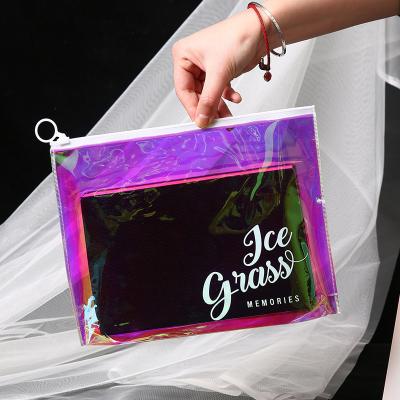 China Custom Colored Mini Cosmetic PVC Laser Zipper Moisture Proof Zipper Lock Plastic Bag for sale