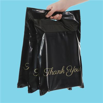 China Disposable Black Self-Seal Adhesive Waterproof Poly Envelope Disposable Black Express Envelope Messenger Bag Golden Handle Custom Shipping Bag for sale