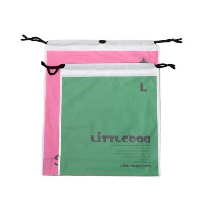 China Disposable Custom Logo Print Biodegradable Bag Frosted EVA Drawstring Plastic Bag With Rope Handle for sale