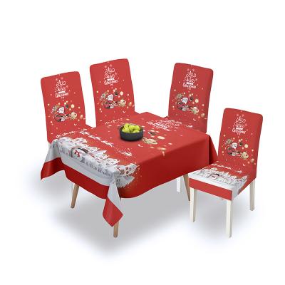 China Custom Simple Polyester Holiday Christmas Decoration Digital Printing Chair Table Cover Dining for sale