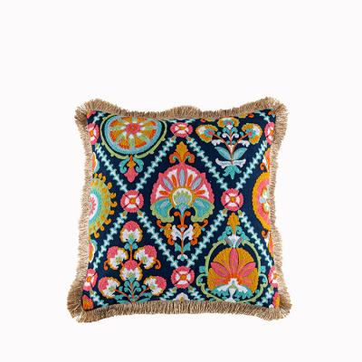 China Bohemian Throw Pillow Cover 18x18 Tufted Neutral Boho Embroidery Tassels Boho for sale