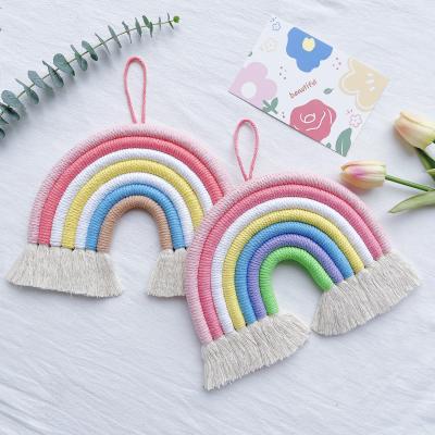 China Art Decor Baby Room Home Handmade Cute Cotton Macrame Wall Hanging Rainbow Decor for sale