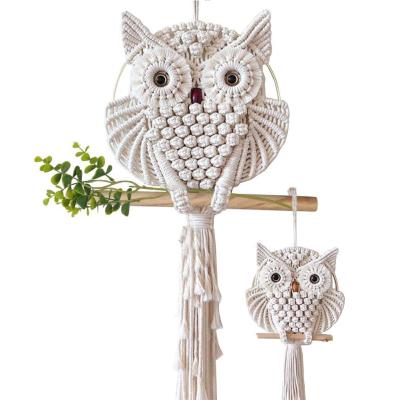 China Handmade Woven Wall Hanging Owl Home Decor Macrame Tapestry Cotton Art Decor Hot Boho Style Large for sale