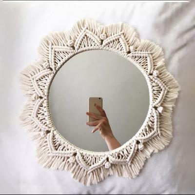 China Art Decor Amazon Boho Style Home Decor Cotton Hand - Woven Macrame Mirror Wall Hanging for sale