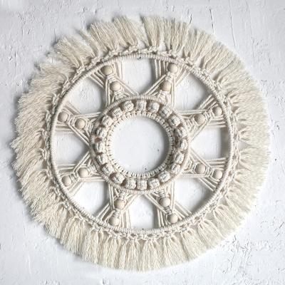 China Art Decor Creative Style Cotton Hand Knitted Boho Decor Macrame Mirror Wall Hanging Indoor Round for sale