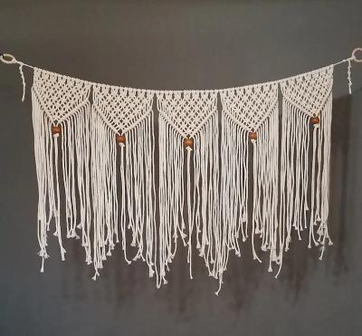 China Art Decor White Hand Woven Cotton Boho Wall Hanging Macrame Banner Wedding Backdrop Large for sale