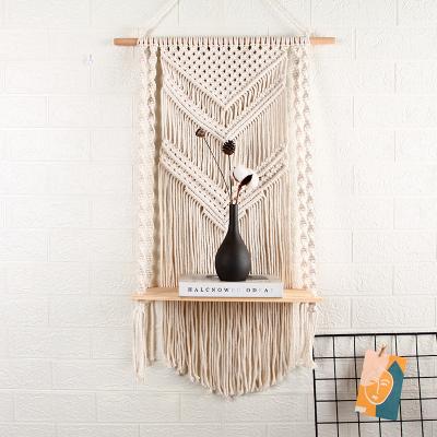 China Handmade Wood Home Decor Macrame Tapestry Wall Hanging Shelf Art Decor Supplies Boho Decoration for sale