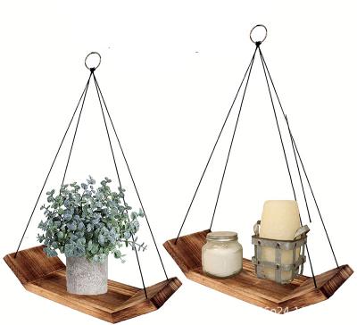 China Handmade Home Decor Farmhouse Amazon Plant Macrame Wall Hanging Wooden Floating Shelf for sale