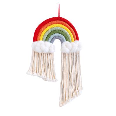 China Art Decor Boho Cotton Hand Woven Cute Baby Decoration Macrame Rainbow Home Wall Hanging for sale