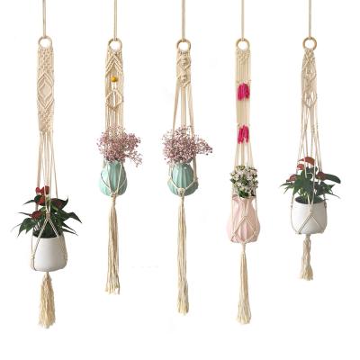 China Art Decor Boho Custom Hand Woven Cotton Flower Wall Hanging Planter Macrame Plant Hanger for sale