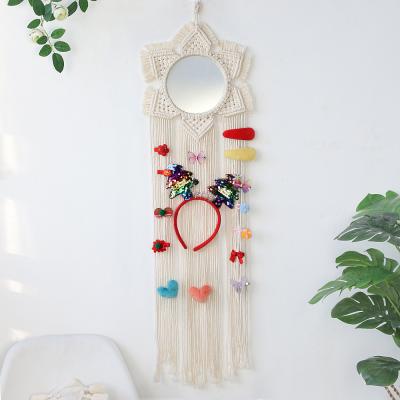 China Boho Cute Cotton Art Decor Hand & Woven Staple Macrame Baby Room Decor Wall Hanging Mirror for sale