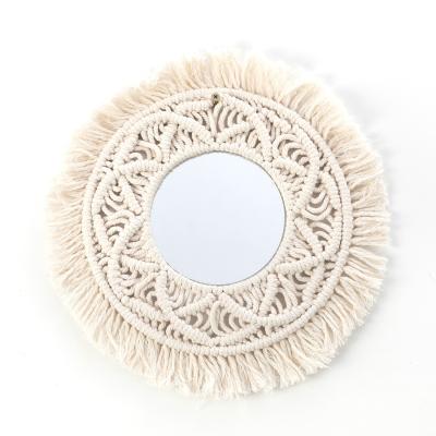 China Art Decor Bohemia Style Home Decoration Bath Cotton Wall Hanging Handmade Macrame Round Mirror for sale