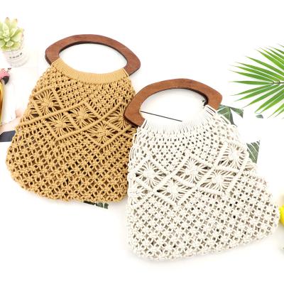 China Art Decor Multicolor Boho Cotton Hand & Woven Bucket Women Shoulder Macrame Tote Beach Bag for sale