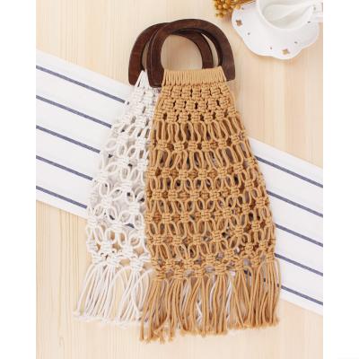 China Natural Handmade Bag Tote Bucket Macrame Handbag Beach Women Gift Art Decor Bohemia Chic Cotton for sale