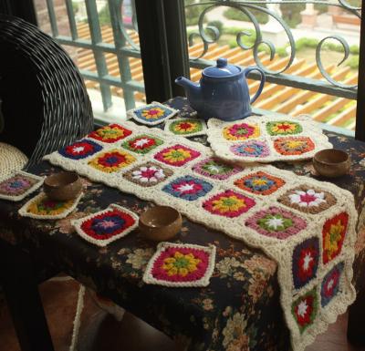 China Art Decor Handmade Set of 8 Boho - Woven Table Mat Coaster Crochet Cotton Cup Holder Macrame Set for sale