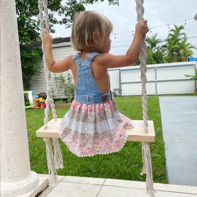 China Art Decor Good Quality Boho Outdoor Wooden Kids Tree Cotton Macrame Baby Adult Handmade Swing Chair for sale