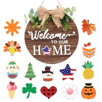 China Europe New Design Garden Round Door Wood Hanging Welcome Home Welcome Signs for sale