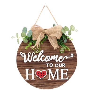 China Europe Good Quality New Arrivals Wooden Wall Home Decor Round Door Hanging Welcome Wooden Sign for sale