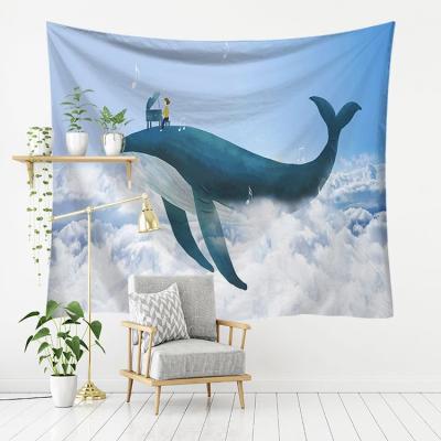 China Psychedelic Wholesale Polyester 3D Printing Whale Octopus Custom Wall Hanging Ocean Tapestry for sale