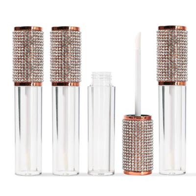 China Cosmetic in Clear 5ml Lip Gloss Tube Stock Diamonds Round Lip Gloss Container Cosmetics Packaging Logo Available for sale