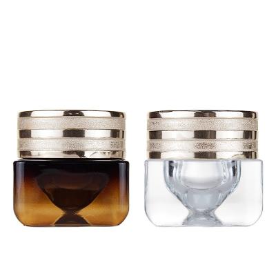 China Brown Square Jar Cream Bottle 15g Glass Bottle Eye Cream Spot Skin Care Small Cream Bottle for sale