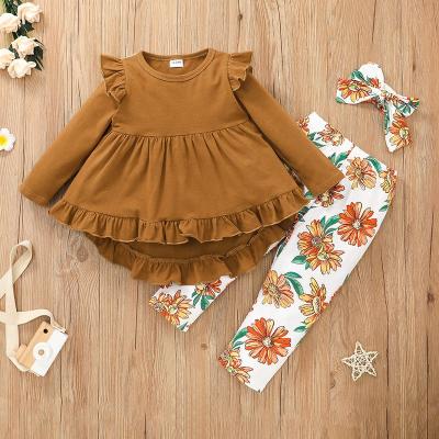 China Girls Casual Clothing Sets Autumn Spring Two Piece Outfits Dress + Pants Cute Baby Kids Clothes Flower Print Kids Loungewear for sale