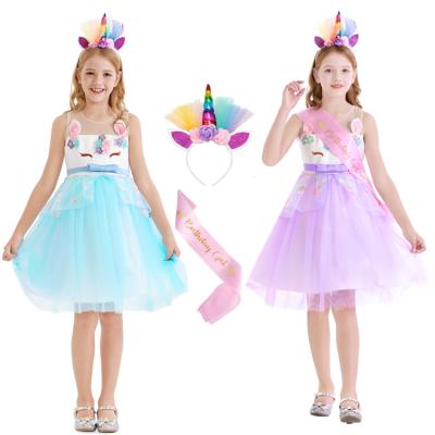 China New Breathable Kids Unicorn Party Princess Dress Up Flower Gilr Dresses Children Girl Wedding Party Dress for sale