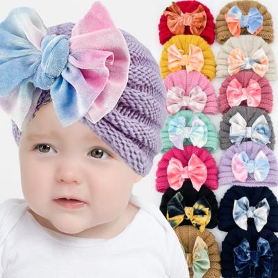 China Wholesale COMMON Baby Headbands Soft Knitted Top Fit Hat Children Accessories Winter Baby Knitted Elastic Bow Beanie Hat Headband for sale