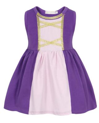 China New Hot Selling Rapunzel Princess Dress Stitching Color Sleeveless Children Girls Breathable Dress Princess Dress For Girls for sale