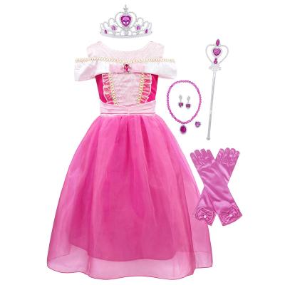 China Princess Aurora Pink Cosplay Costume Tutu Dress Pink Satin/Polyester/Mesh/Tullet Factory Price Sleeping Beauty Girl's Princess Dresses for sale