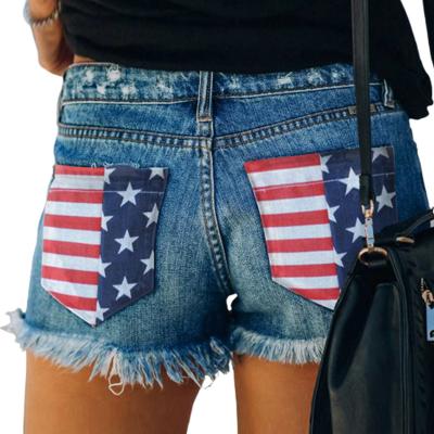 China 2022 QUICK DRY sexy high waist stylish black blue summer outfit ladies plus size ripped denim destroyed shorts Jean Pants for sale