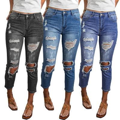 China Ripped ripped stylish casual fringed denim pants women breathable fashion personality street trend denim pants for sale